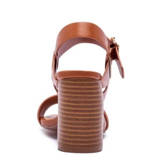 !! NEW !! Vegan Leather Ankle Strap Block Heels in Tan - Picture 3 of 8